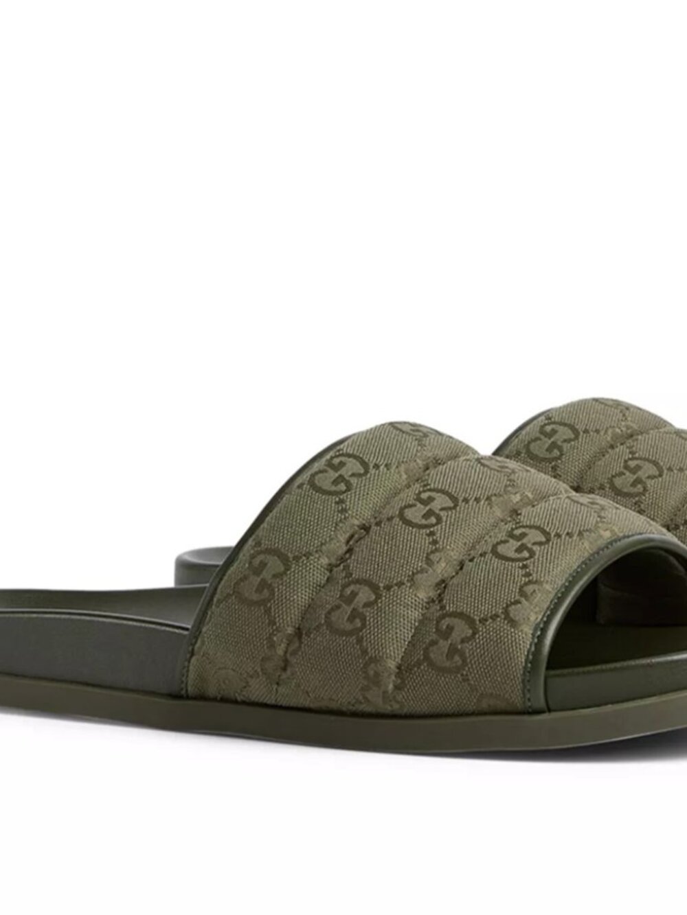 $820 Gucci Men's Olive Logo Slide Sandals Canvas Rubber Model 838089 FAD71
